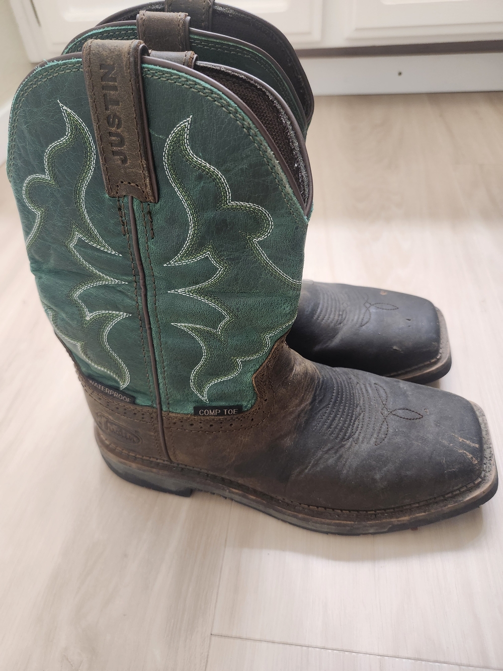 Justin Boots Men's Green & Brown Composite Toe Western Work Boots